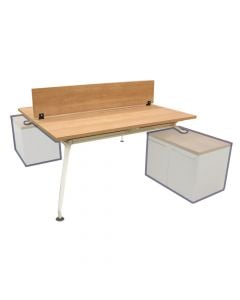 Tavolinë zyre, strukturë alumini (e bardhë), syprinë melamine, lisi, 160x150xH75 cm