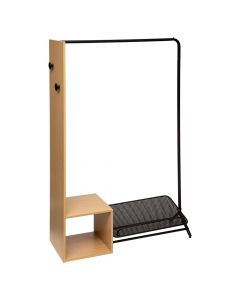 Clothes rail, wooden, natural+black, 102.5x32xH165 cm