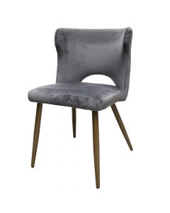 Dining chair, metal frame (black/gloden), velvet upholstery, light grey, 43x55xH80 cm