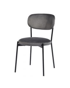 Dining chair, metal frame (black), velvet upholstery, light grey, 46x55xH79 cm
