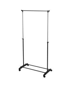Varëse rrobash, statike, me rrota, strukturë metalike dhe pp, zezë, 80x43xh110-135-160 cm