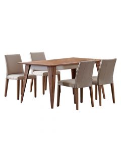 Tavolinë ngrënie dhe 4 karrige, Misis, zezë/arrë, tavolina: 150-190x90xH75 cm; karrigia: 40x50xH80 cm