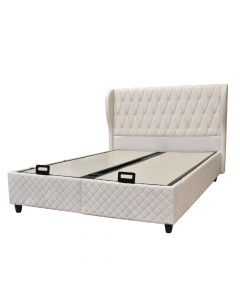 Bed, double, storage place, Spacious, wooden/metal frame, textile upholstery, white, 160x200xH118 cm