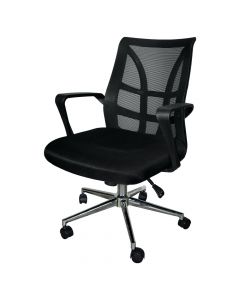 Office chair with casters, chromed base structure, mesh and textile fabric, black, 66x66xH91-108 cm