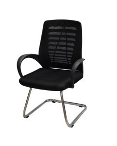 Visitor chair, chrome steel support, mesh back, cushion seat, PP arm, black, 58x60xH96 cm
