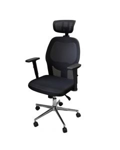 Office chair, high back lumbar support, chrome steel support, mesh back, nylon castors, black, 63x66xH124-132 cm