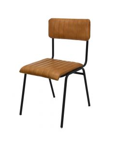 Dining chair, metal frame, leather seat, cognac, 46x52xH78 cm
