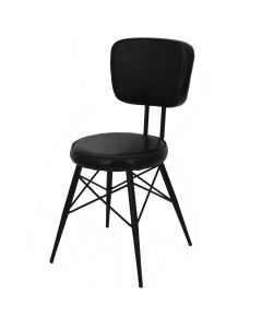 Dining chair, metal frame, leather seat, black, 45x48xH82 cm
