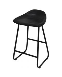 Bar stool, leg rest, metal frame, leather seat, black, 38x38xH68 cm