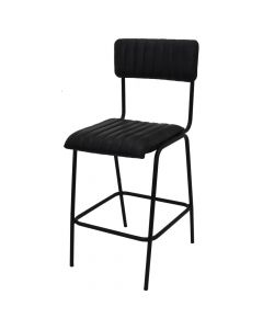 Bar stool, leg rest, metal frame, leather seat, black, 45x52xH100 cm