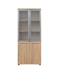 File cabinet, melamine doors (x2); glass doors (x2), melamine/tempered glass, melamine/tempered glass, rover, 80x40xH200 cm