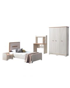 Bedroom set, Joker, melamine, white/wood, 135x50xH210 cm