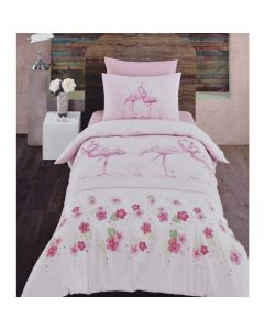 Bedlinen set, single, cotton, for children, with flamingo, 160x240 cm; 90x190+25 cm; 50x80 cm (x1)