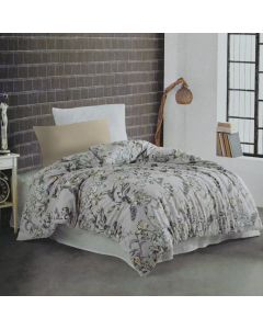 Bedlinen set, single, cotton, beige with flowers, 160x240 cm; 90x190+25 cm; 50x80 cm (x1)