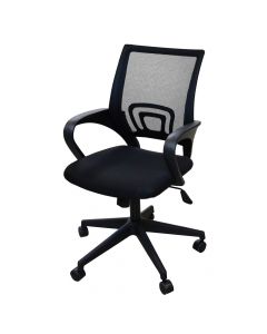 Karrige zyre me rrota, me krahë, strukturë plastike, tapiceri tekstili e rrjetëzuar, e zezë, 47x45xH90-100 cm