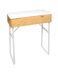 Tavolinë shumëfunksionale, Levia,  me pasqyrë dhe organizues, bambu/MDF, e bardhë/kafe, 33x72xH88 cm