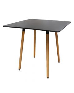 Tavolinë ngrënie, Rookie, syprinë mdf, këmbë druri, e zezë/kafe, 80x80xH75 cm