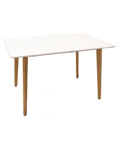 Tavolinë ngrënie, Rookie, syprinë mdf, këmbë druri, e bardhë/kafe, 120x80xH75 cm