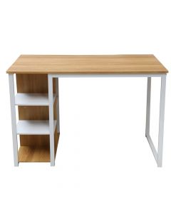 Computer desk, JESUSA, with shelf, metal structure, melamine top, oak/white, 110x50 H75 cm
