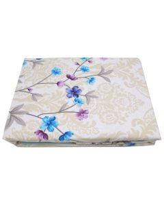 Duvet cover set, double, cotton, gray with blue/purple flower, 240x260+10 cm (x1); 160x200+30 cm (x1); 50x80+5 cm (x2)