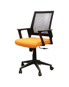 Office chair, mesh backrest, fabric cover seat, PP armrest, nylon base and casters, black/orange, 61x58xH89-99 cm