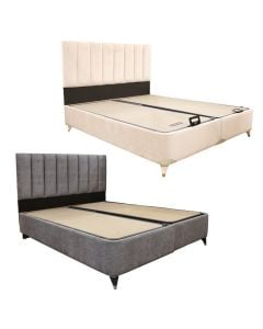 Bed, Turquaz, double, storage unit, metal structure, textile upholstery, cream, 160x200 cm