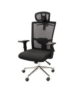 Office chair, PU cushion seat, adjutable arm, chrome metal base with nylon castors, black