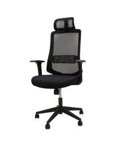 Office chair, with headrest, 1 handle mechanism, nylon base with nylon castors, black