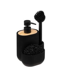 Soap dispenser with accessories, polyresine, black, 13.5x12.5xH18 cm, 500 ml