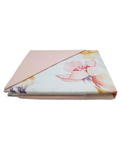Bedlinen set, double, cotton, white with pink flowers, 240x240 cm; 160x190+ 25 cm; 50x80 cm (x2)