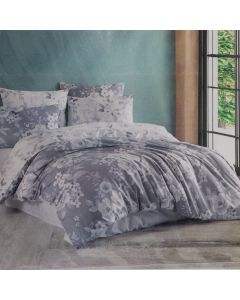 Bedlinen set, double, cotton, grey with flowers, 240x240 cm; 160x190 cm; 50x80 cm (x2)
