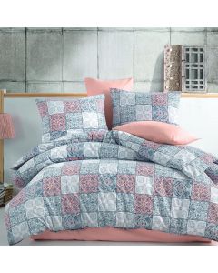 Bedlinen set, double, cotton, pink/grey, 240x240 cm; 160x190 cm; 50x80 cm (x2)