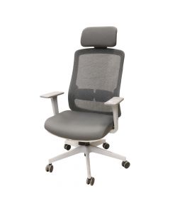 Office chair with casters, chromed base structure, mesh and textile fabric, black/grey