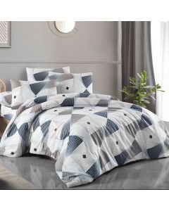 Bedlinen set, double, flannel, brown/blue/black/white, 240x260 cm; 160x190 cm; 50x80 cm (x2)