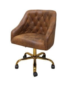Office chair, Pekka, velvet upholstery, metal structure, brown/golden, 65x62xH81-91 cm
