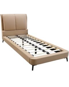 Krevat dopjo, tapiceri tekstili, këmbë metalike, kafe, 160x200 cm