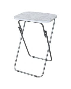 Folding table, melamine top, metal legs, white marble, 40x50xH71 cm