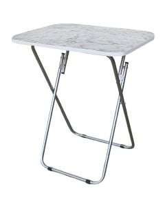 Folding table, melamine top, metal legs, white marble, 50x60xH71 cm