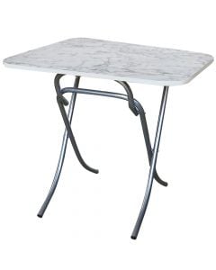 Folding table, melamine top, metal legs, white marble, 60x90xH75 cm