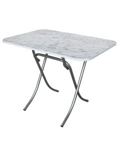 Folding table, melamine top, metal legs, white marble, 70x110xH75 cm