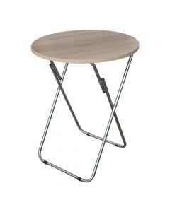 Folding table, melamine top, metal legs, brown/beige, Ø60xH71 cm