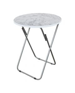 Folding table, melamine top, metal legs, white marble, Ø60xH71 cm