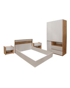 Bedroom, Aulona, melamine, white/artisan, 135x52xH205 cm; 160x200xH92.5 cm; 42x35xH42 cm