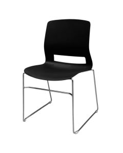 Static chair, plastic seat and back, chrome metal legs, black