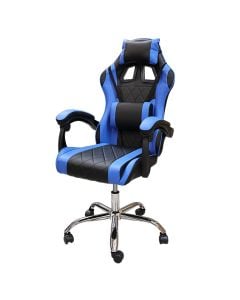 Study chair, with wheels, PVC back, PVC seat, chrom base 320 mm, PP castors, black/blue, 62x62xH114-124 cm