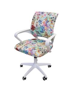 Study chair, black PP armrest, without functional "tilt-lock" mechanism, textile backrest and seat, chromed metal base 280 mm, PP castors 280 mm, white, 61x51xH84-94 cm