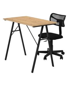 Computer desk+office chair, 15mm PB with melamine cover, metal structure, artisanal oak, 80x50xH74 cm, (mesh chair, nylon castors, black)