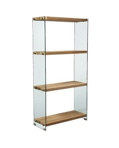 Multifunctional shelf, 3 levels, tempered glass/ MDF, transparent/ sonoma, 76x30xH165 cm