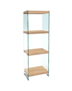 Multifunctional shelf, 3 levels, tempered glass/ MDF, transparent/ sonoma, 40x30xH125 cm