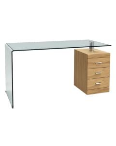 Desk, 12 mm tempered glass surface, MDF structure, transparent/ sonoma, 135x75xH75 cm